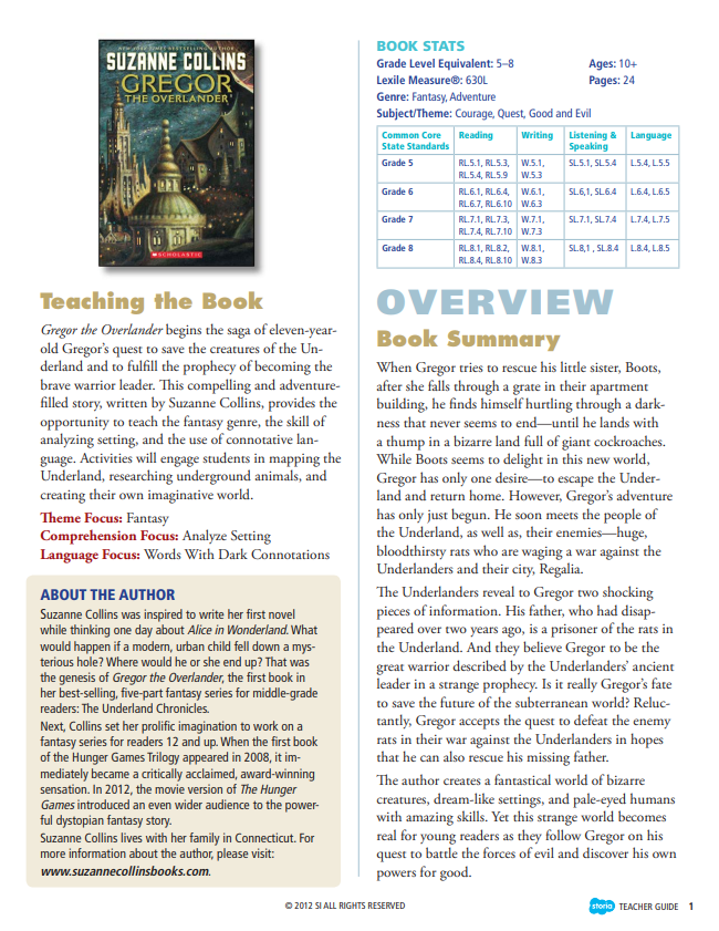 edu gregor the overlander lesson plan